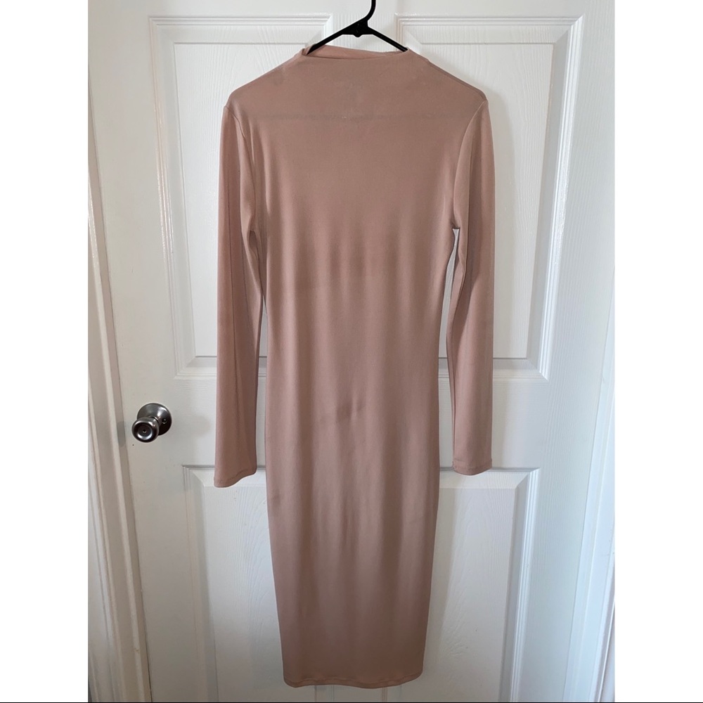 high neck long sleeve fitted dress